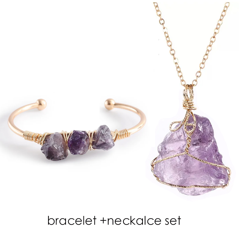 Natural Stone Open Cuff Bangle - Healing Crystal Set ulasan dan harga