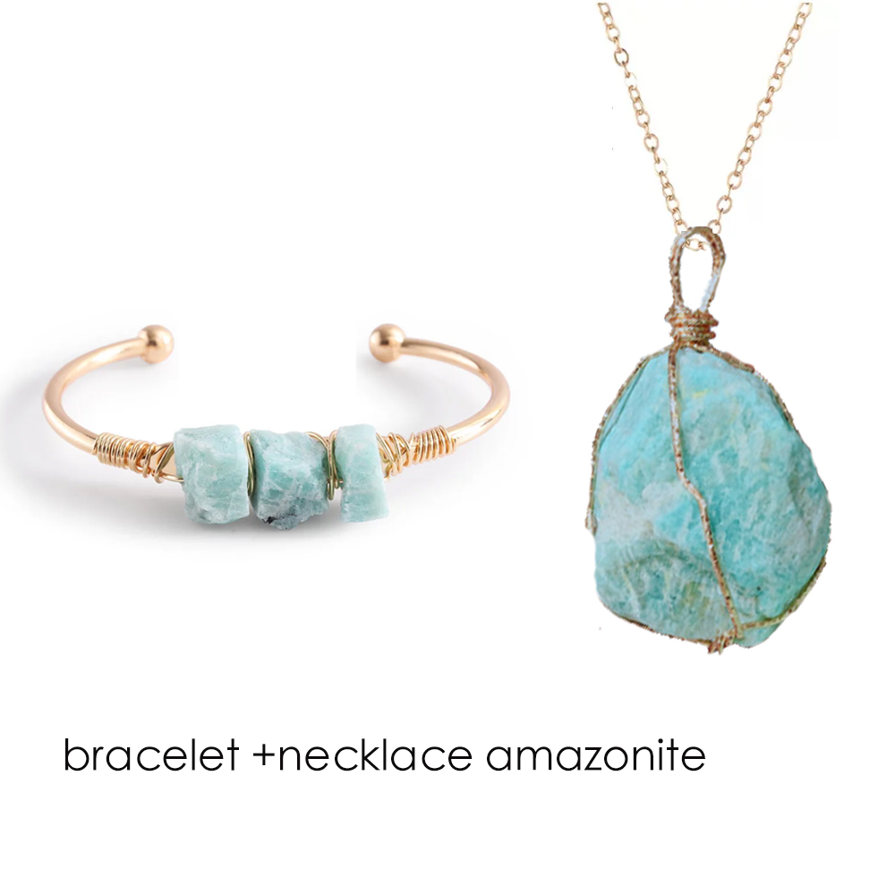 Natural Stone Open Cuff Bangle - Healing Crystal Set ulasan dan harga